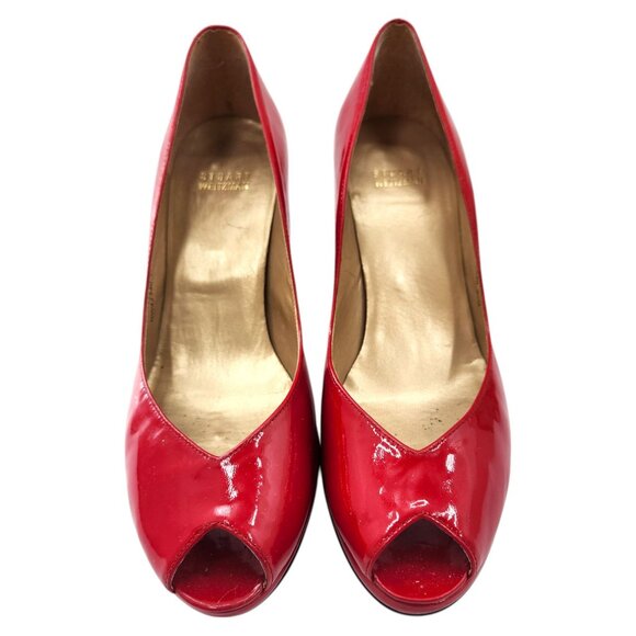 STUART WEITZMAN AUTH $399 Women Red Patent Leather Open Toe Linda Pump Size 9.5 - Picture 4 of 10